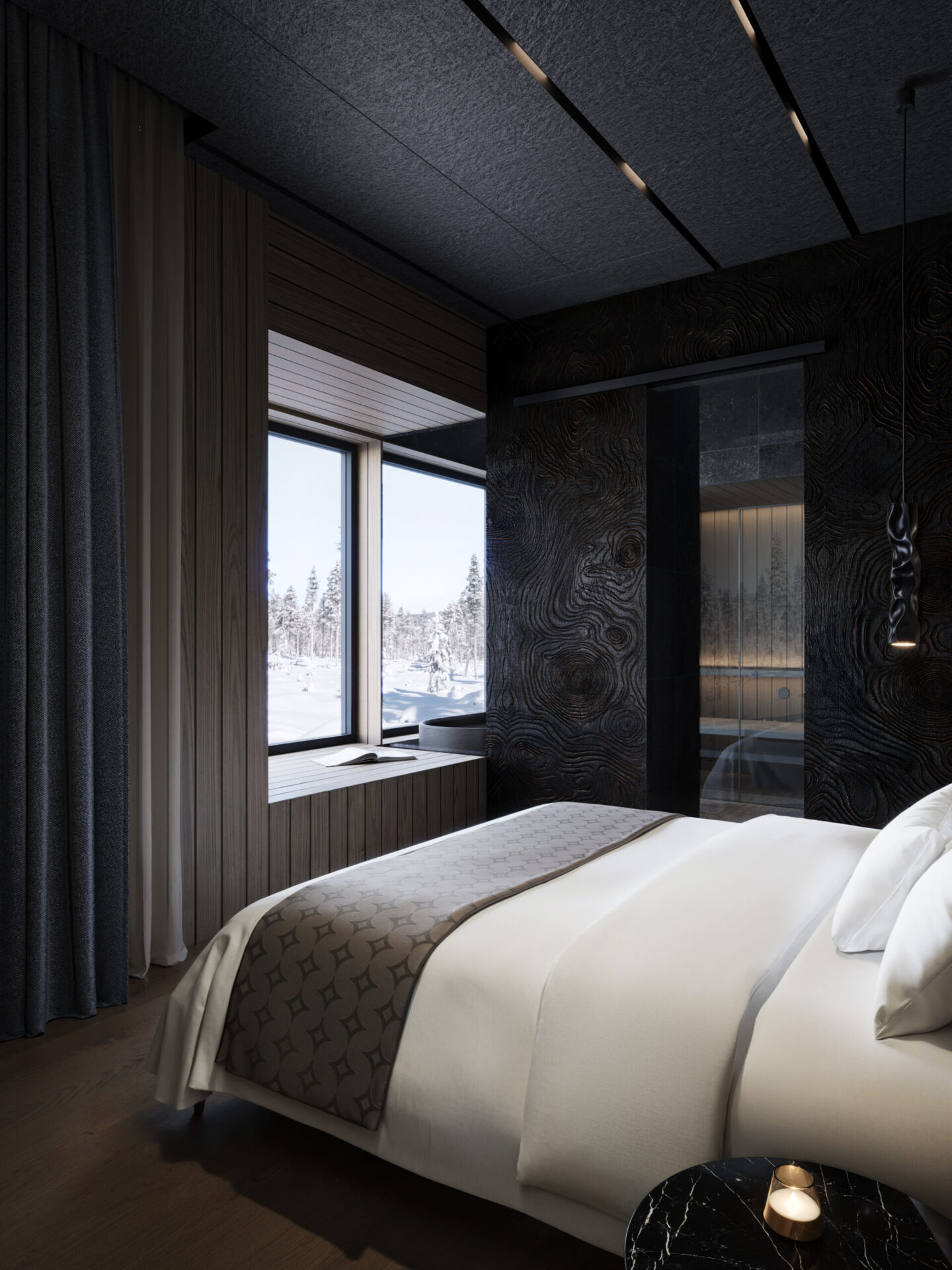 Executive Suite Jussi bedroom with Arctic views at Arcora Boutique Hotel & Villas
