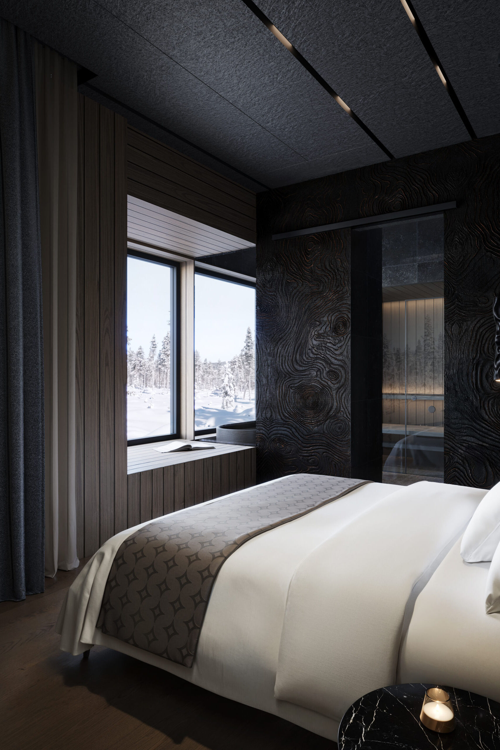 Executive Suite Jussi bedroom with Arctic views at Arcora Boutique Hotel & Villas