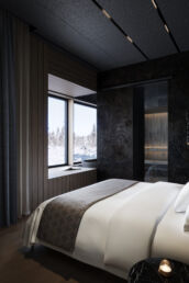 Executive Suite Jussi bedroom with Arctic views at Arcora Boutique Hotel & Villas