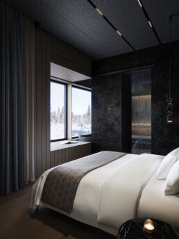 Executive Suite Jussi bedroom with Arctic views at Arcora Boutique Hotel & Villas