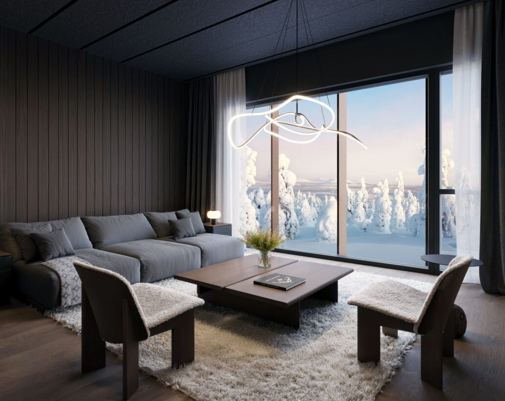 Executive Suite Jussi living room with Arctic views at Arcora Boutique Hotel & Villas