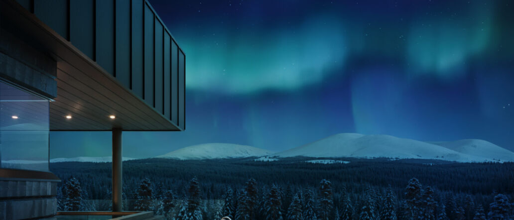 Rooftop infinity pool with Northern Lights at Arcora Spa and Wellness