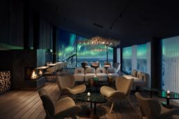 Pyry Champagne Bar evening interior at Arcora Boutique Hotel & Villas