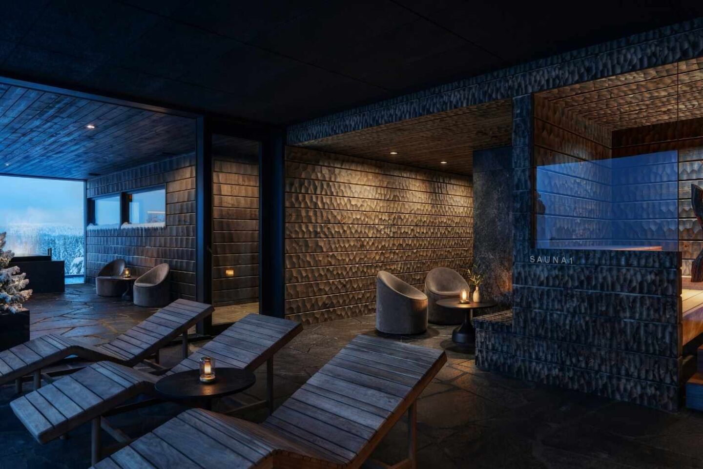 Private wellness lounge with panoramic Arctic views at Arcora Boutique Hotel & Villas
