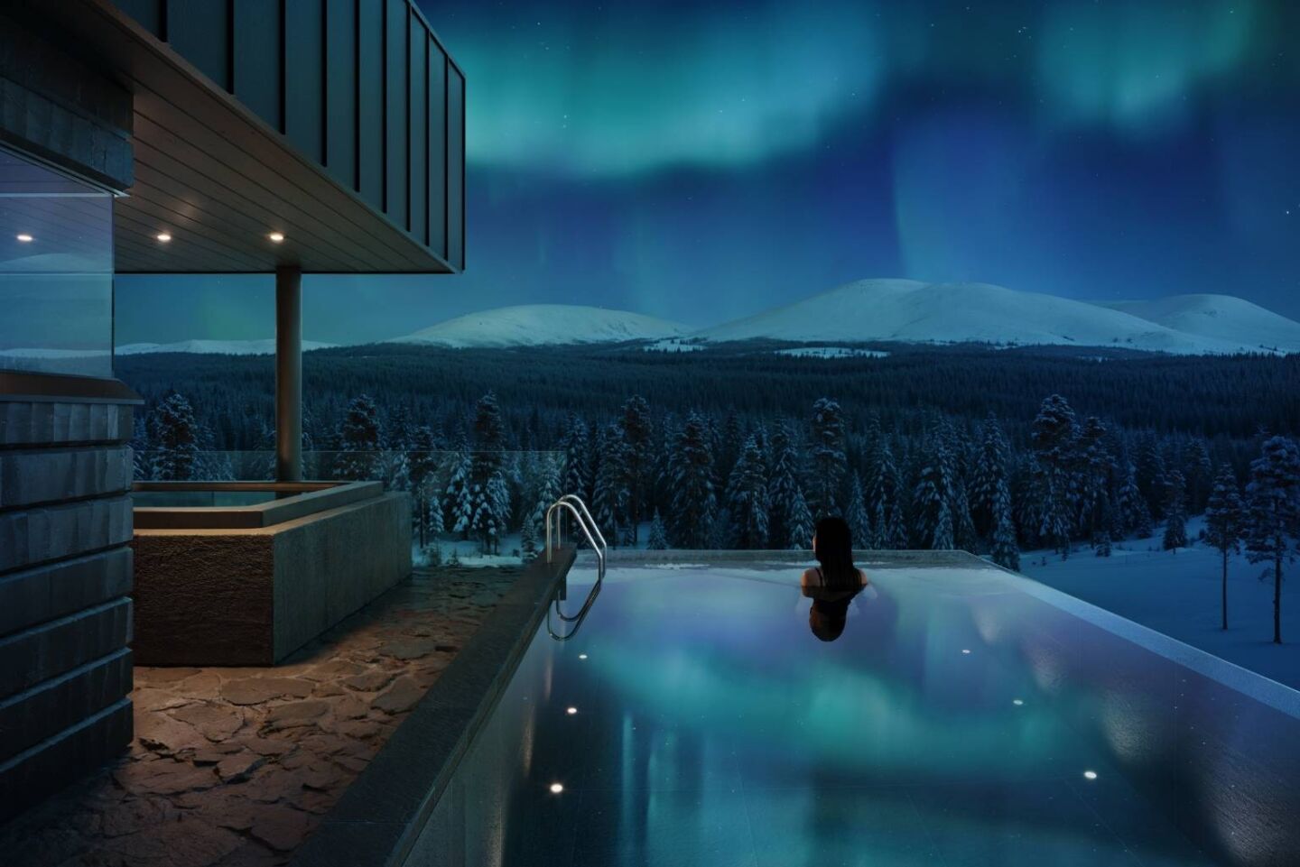 Rooftop infinity pool with Northern Lights views at Arcora Boutique Hotel & Villas