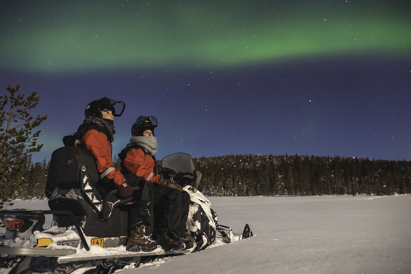 Guests watching the Northern Lights in Finnish Lapland
